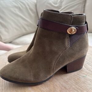 COACH Brown Suede Leather Patricia Booties With Buckle Strap Size 7.5
